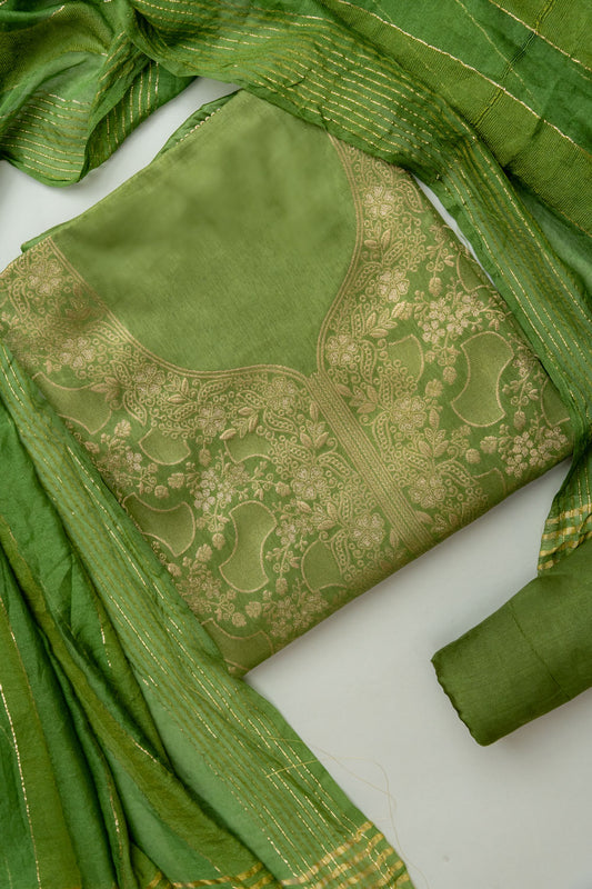 Celebrate tradition in Mehndi Cotton Unstitched Salwar Kameez With Cotton Dupatta