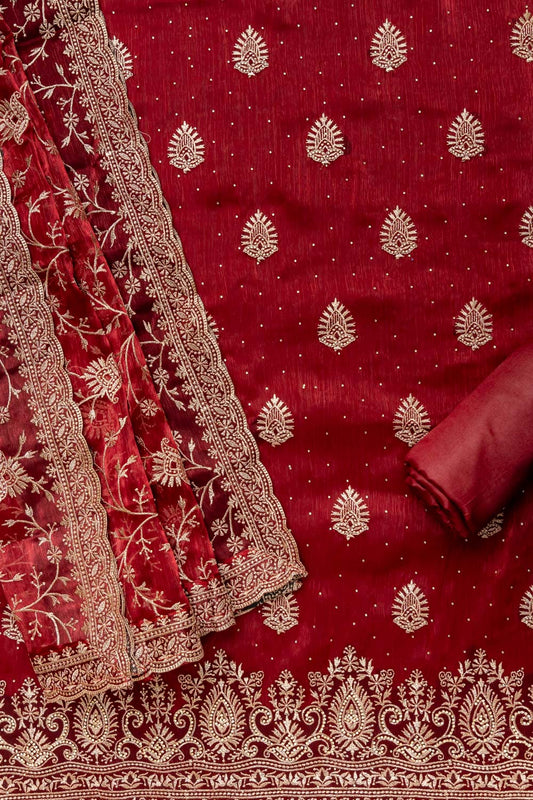 Heritage Heirloom Maroon Organza Unstitched Salwar Kameez With Organza Dupatta