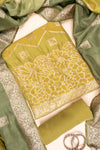 Pista Woven Zari Cotton Unstitched Salwar Suit With Cotton Dupatta