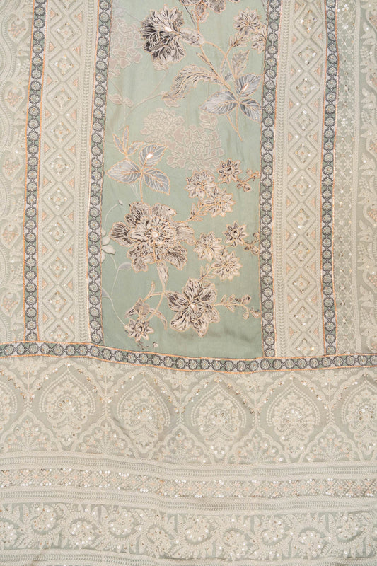 Mint Green Sequence & Threadwork Georgette Unstitched Salwar Suit With Georgette Dupatta