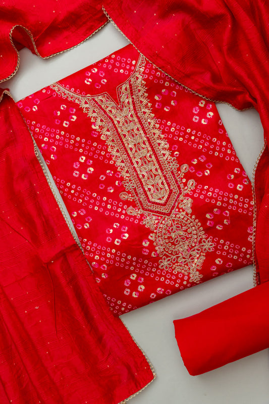 Grace Redefined Red Cotton Unstitched Salwar Kameez With Cotton Dupatta