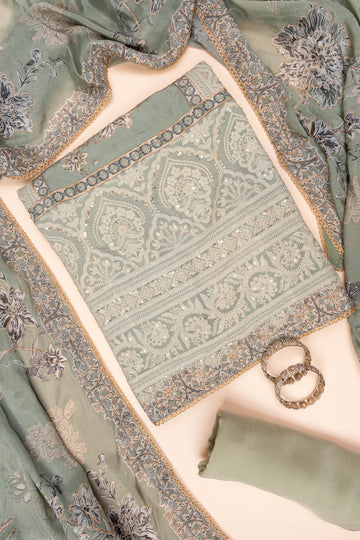 Mint Green Sequence & Threadwork Georgette Unstitched Salwar Suit With Georgette Dupatta