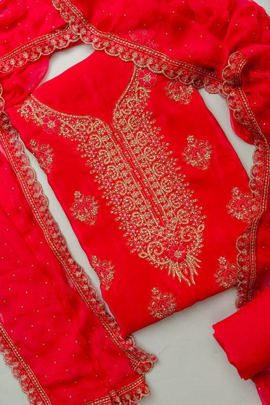 Timeless Elegance Rani Crepe Unstitched Salwar Kameez With Chiffon Dupatta