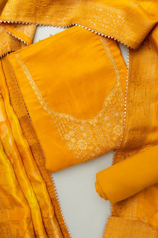 Sunshine Charm Mustard Georgette Unstitched Salwar Kameez With Crepe Dupatta
