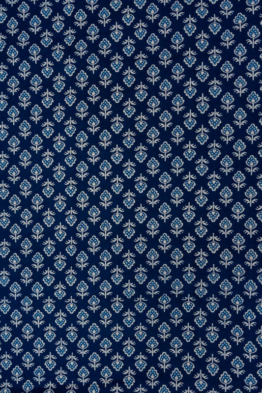 Navy Blue Digital Printed Cotton Unstitched Salwar Suit With Cotton Dupatta