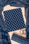 Navy Blue Digital Printed Cotton Unstitched Salwar Suit With Cotton Dupatta