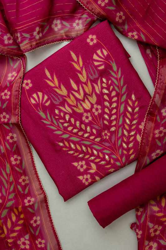 Step Into The Spotlight Magenta Shimmer Unstitched Salwar Kameez With Georgette Dupatta