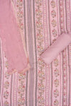 Pink Mirror Sheet, Sequence, Threadwork & Floral Printed Crepe Unstitched Salwar Suit With Chiffon Dupatta