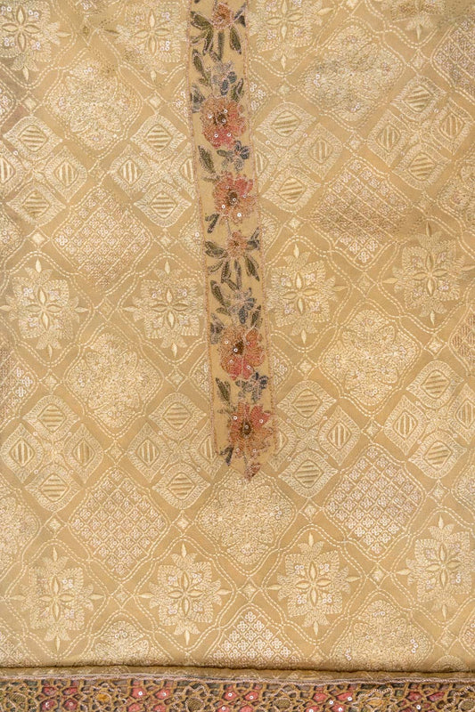 Pista Sequence, Zarkan & Threadwork Georgette Unstitched Salwar Suit With Crepe dupatta