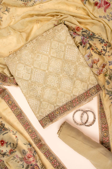 Pista Sequence, Zarkan & Threadwork Georgette Unstitched Salwar Suit With Crepe dupatta