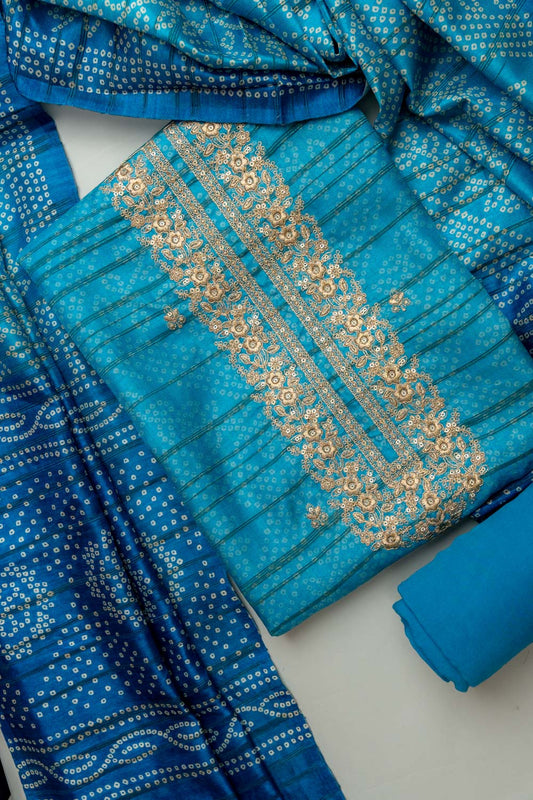 Timelessly Yours Sky Blue Unstitched Cotton Salwar Kameez With Cotton Dupatta