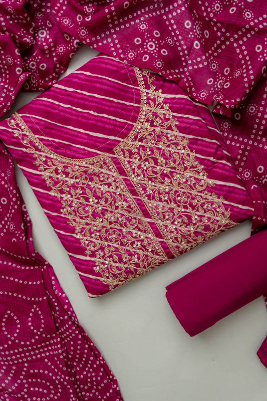 Step Into The Spotlight With Magenta Cotton Unstitched Salwar Kameez With Cotton Dupatta