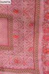 Pink Mirror Sheet, Threadwork & Floral Printed Cotton Unstitched Salwar Suit With Chiffon Dupatta
