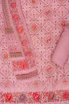 Pink Mirror Sheet, Threadwork & Floral Printed Cotton Unstitched Salwar Suit With Chiffon Dupatta