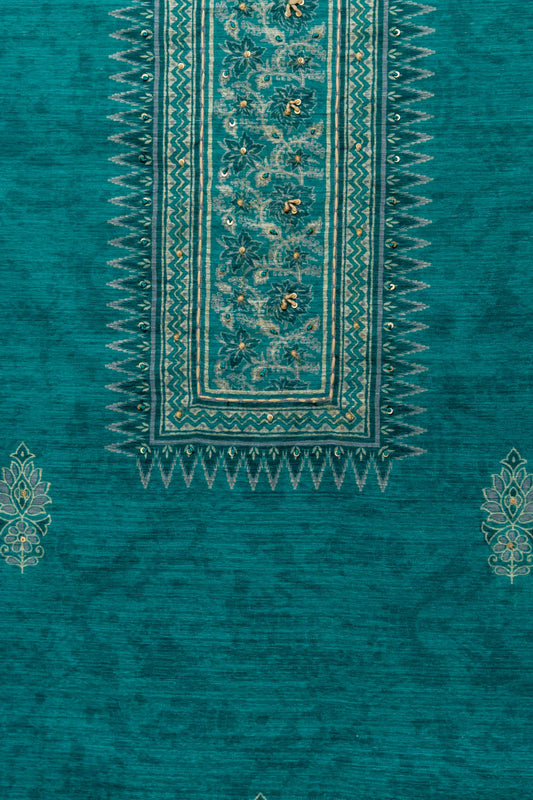 Soft Hues Rama Tussar Unstitched Salwar Kameez With Tussar Dupatta