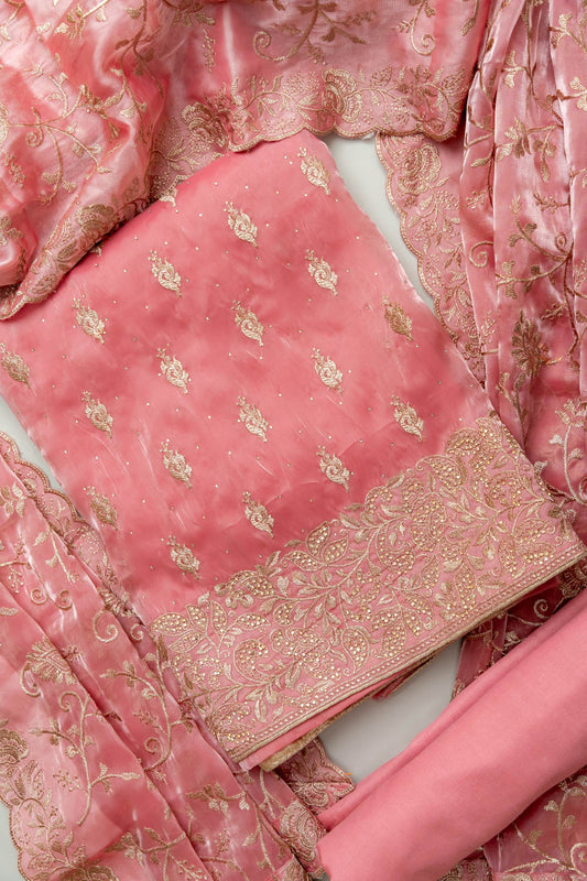 Glow Different Gajari Organza Unstitched Salwar Kameez With Organza Dupatta