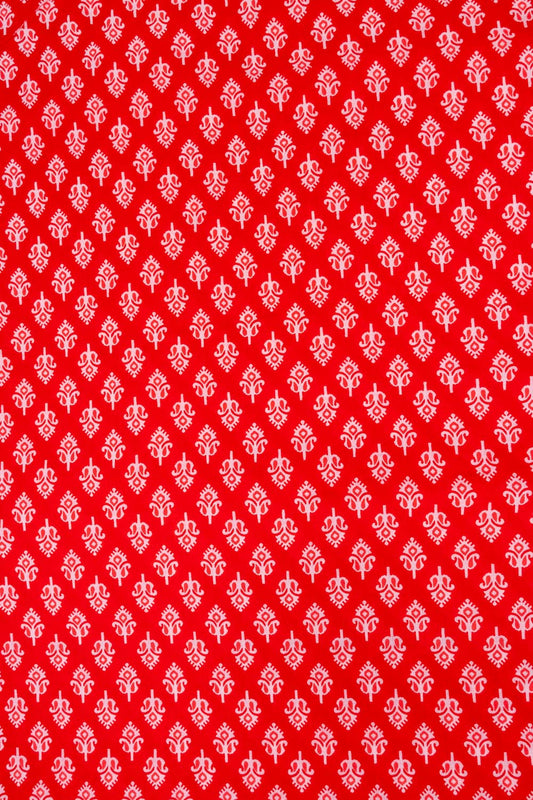 Red Digital Printed Cotton Unstitched Salwar Suit With Cotton Dupatta