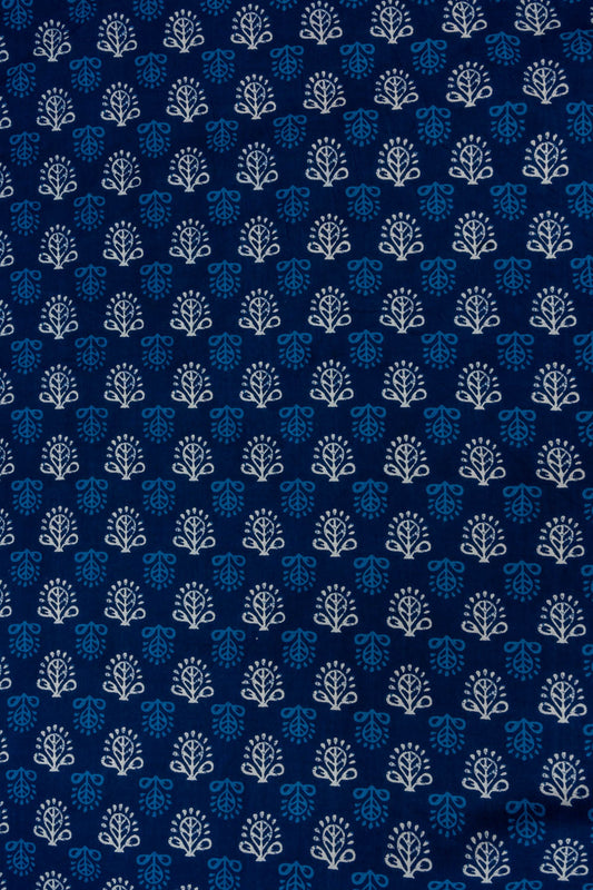 Navy Blue Digital Printed Cotton Unstitched Salwar Suit With Cotton Dupatta