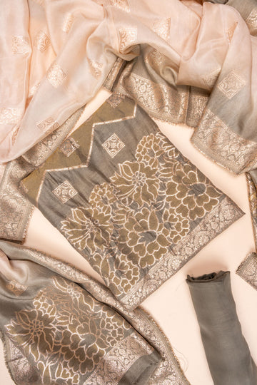 Mouse Woven Zari Cotton Unstitched Salwar Suit With Cotton Dupatta