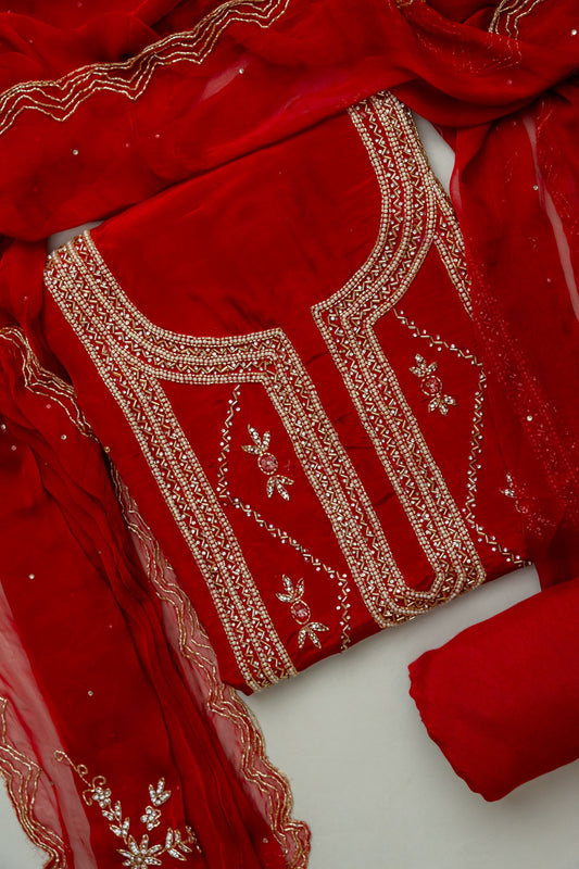Heritage Heirloom Maroon Crepe Unstitched Salwar Kameez With Chiffon Dupatta