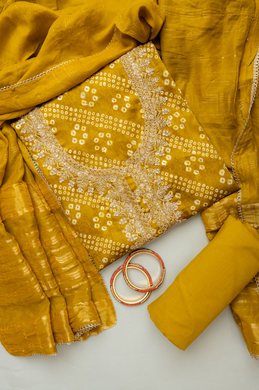 Sunshine Charm Mustard Unstitched Cotton Salwar Kameez With Cotton Dupatta