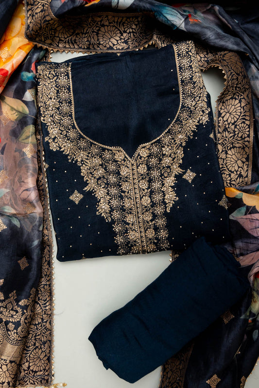Eternal Favorite Black Crepe Unstitched Salwar Kameez With Crepe Dupatta