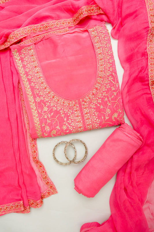 Glow Different Gajari Unstitched Crepe Salwar Kameez With Chiffon Dupatta
