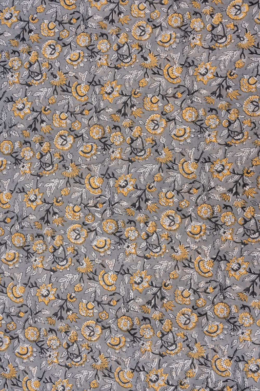 Grey Floral Printed Cotton Unstitched Salwar Suit With Cotton Dupatta