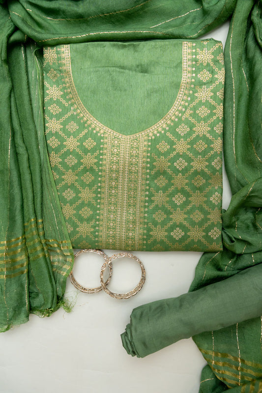 Celebrate tradition in Mehndi Cotton Unstitched Salwar Kameez With Cotton Dupatta