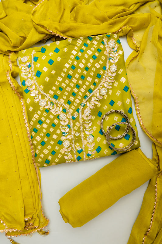 Wrapped in Elegance Pista Cotton Unstitched Salwar Kameez With Chiffon Dupatta