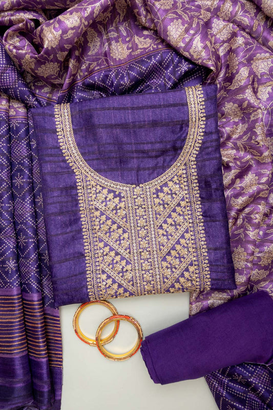 Draped in Royalty Purple Cotton Unstitched Salwar Kameez With Cotton Dupatta