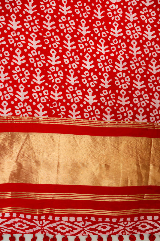 Grace Redefined Red Unstitched Dola Salwar Kameez With Dola Dupatta