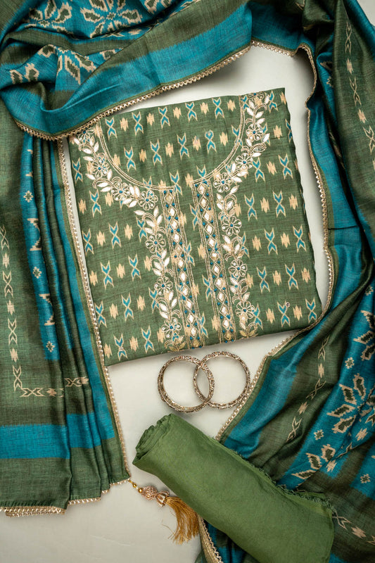 Celebrate Tradition Mehndi Cotton Unstitched Salwar Kameez With Cotton Dupatta