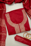Heritage Heirloom Maroon Cotton Unstitched Salwar Kameez With Cotton Dupatta