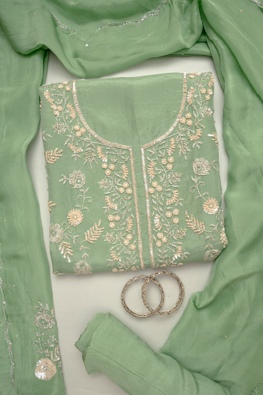 Wrapped in Elegance Pista Crepe Unstitched Salwar Kameez & Georgette Dupatta