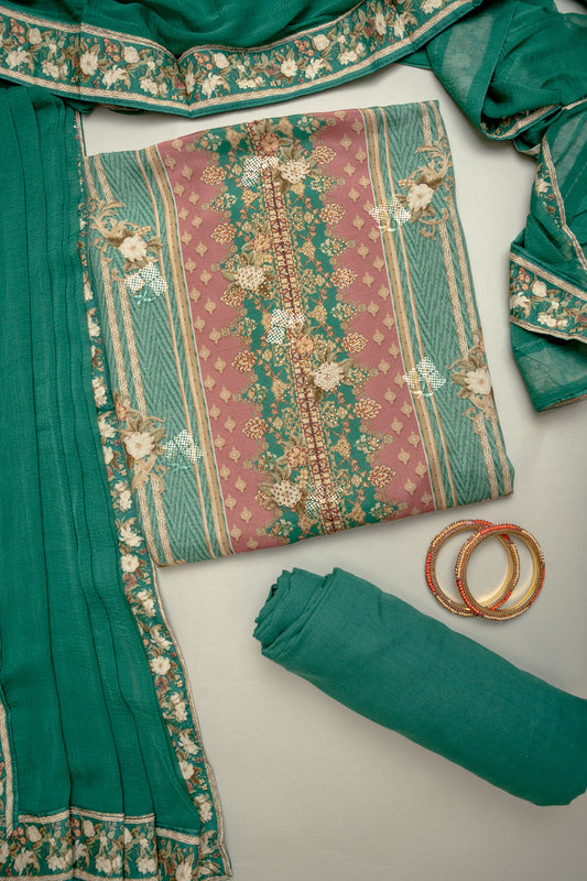 Breathe In Elegance Mint Green Muslin Unstitched Salwar Kameez With Chiffon Dupatta