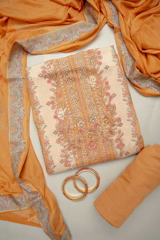 Sunshine Charm Mustard Muslin Unstitched Salwar Kameez With Chiffon Dupatta