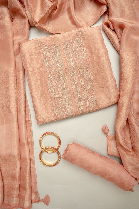 Graceful Flow Peach Georgette Unstitched Salwar Kameez With Georgette Dupatta