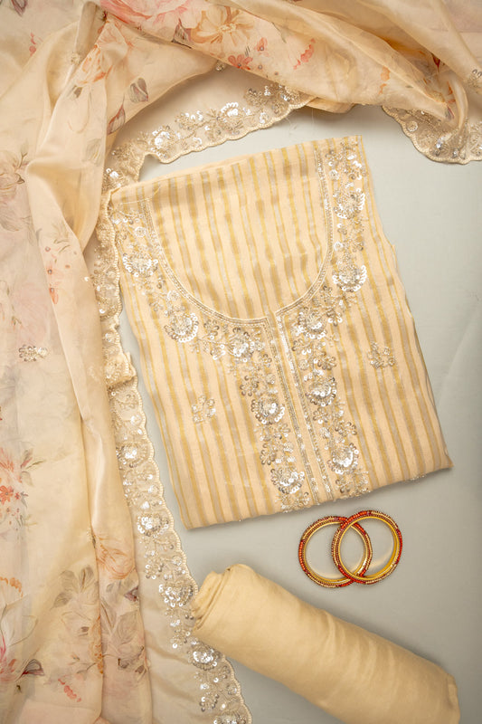 Tussar Organza Unstitched Salwar Kameez With Organza Dupatta
