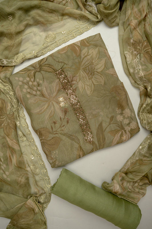 Wrapped in Elegance Pista Georgette Unstitched Salwar Kameez With Georgette Dupatta