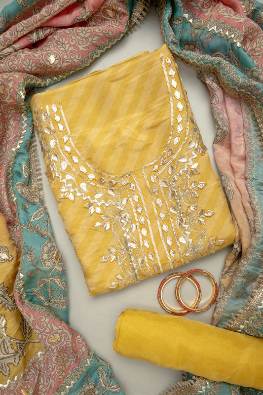 Sunshine Charm Mustard Dolna Unstitched Salwar Kameez with Chinon Dupatta