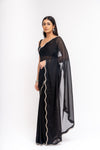 Bold Statement Black Georgette Braso Saree With Unstitched Blouse