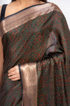 Bold Statement Black Banarasi Silk Saree With Unstitched Blouse