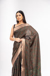 Bold Statement Black Banarasi Silk Saree With Unstitched Blouse