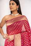 Charm Of Dark Gajari Khaddi Georgette Saree With Unstitched Blouse