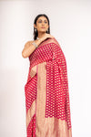 Charm Of Dark Gajari Khaddi Georgette Saree With Unstitched Blouse