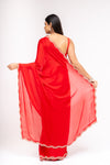 Grace Redefined Red Georgette Braso Saree With Unstitched Blouse