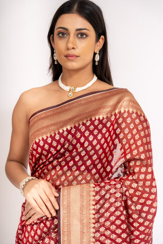 Regal And Radiant Garnet Cotton Saree With Unstitched Blouse