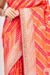Soft As A Sunrise Coral Banarasi Silk Saree With Unstitched Blouse