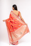 Soft As A Sunrise Coral Banarasi Silk Saree With Unstitched Blouse